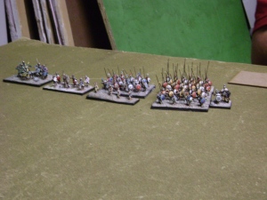 The Enemy on my Left: Cavalry, Tough Infantry, Small Phalamx with skirmish screen and Large Phalanx with skirmish screen